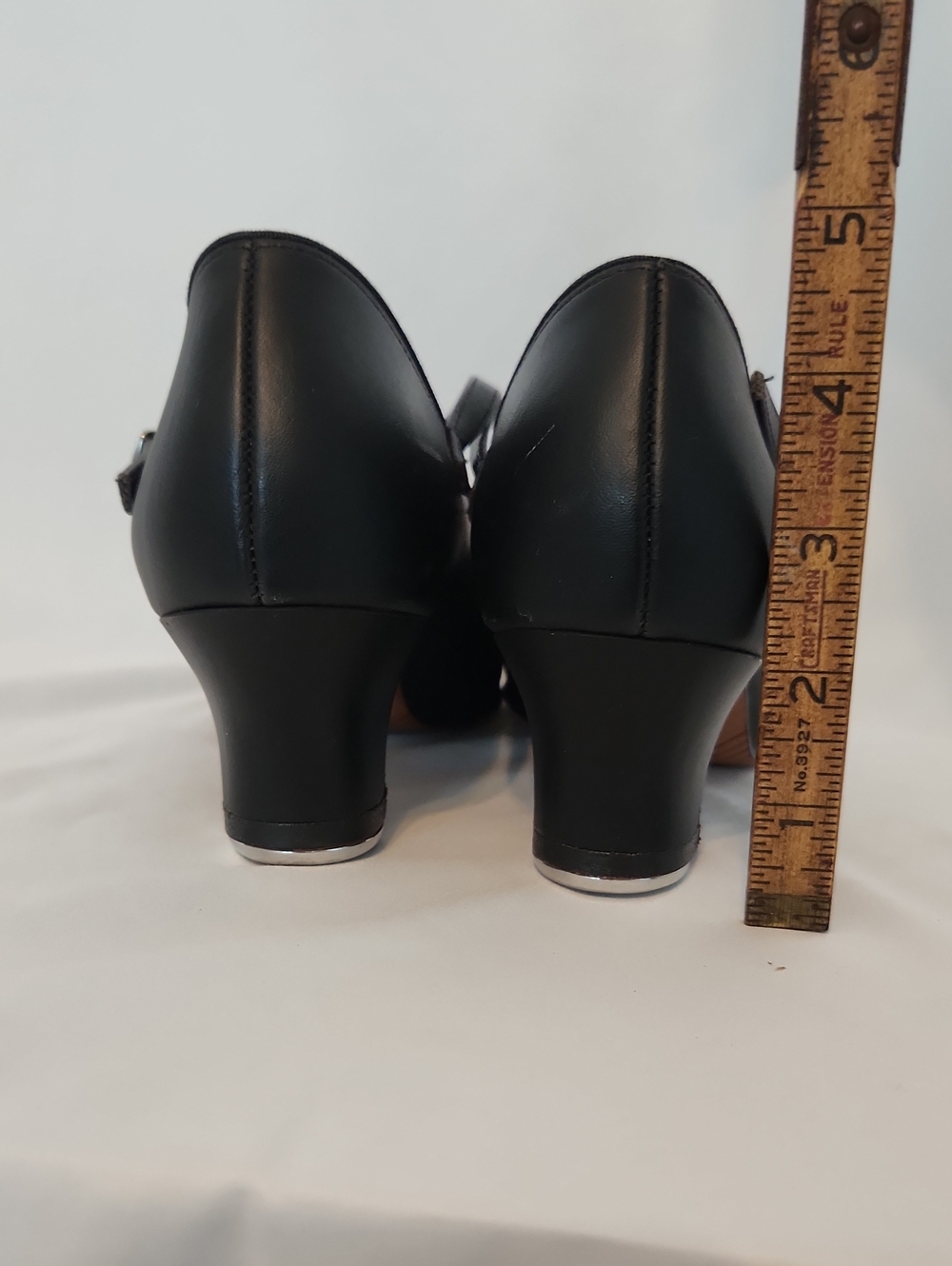 Women's Black "Baby Louis" Mid Heel Buckle Tap Shoes, Wolff-Fording Company, 9M - Picture 6 of 7